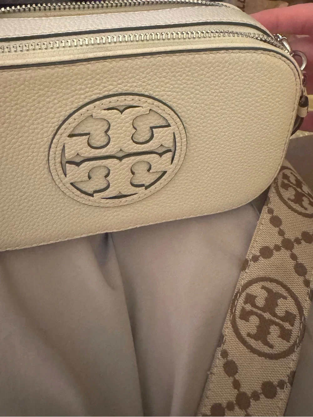 Tory Burch Cream Leather Mini Crossbody with Logo Strap
